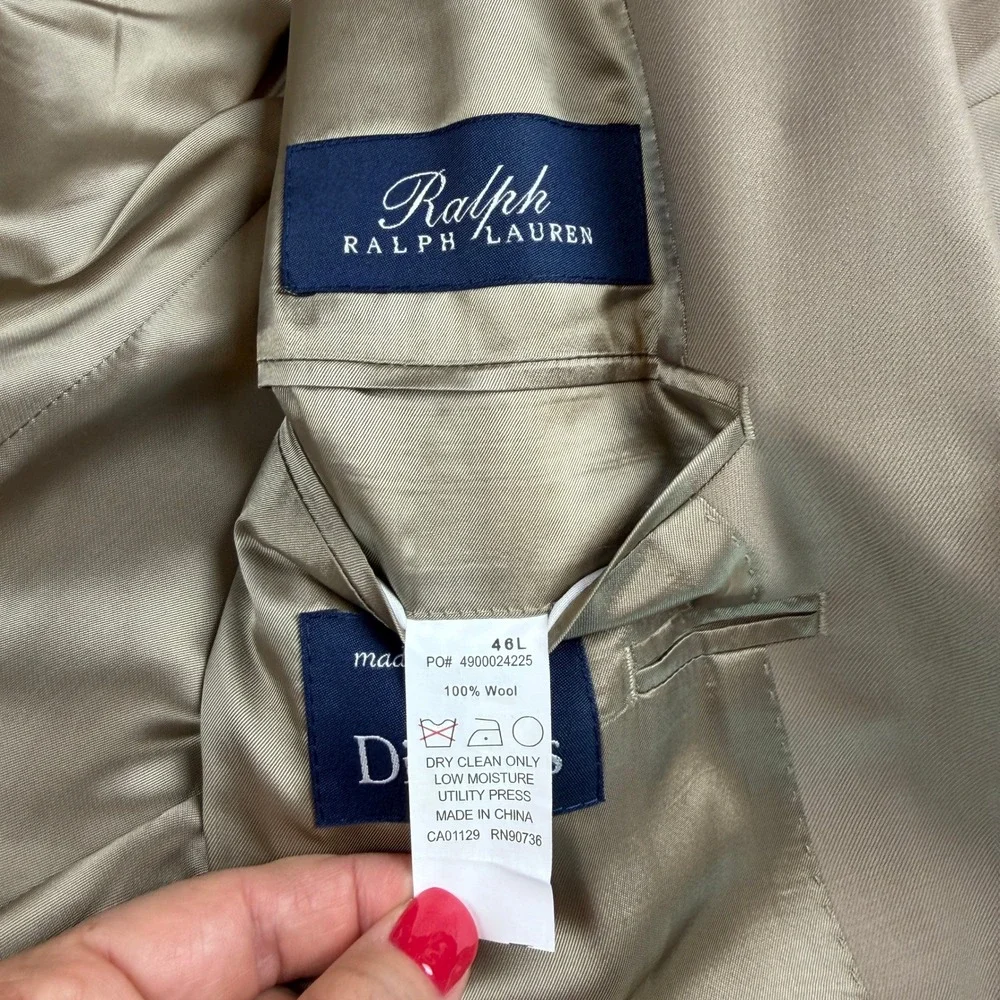 Ralph Ralph Lauren Mens 46L Tan Khaki 100% Wool 2-Button Blazer Sport Coat